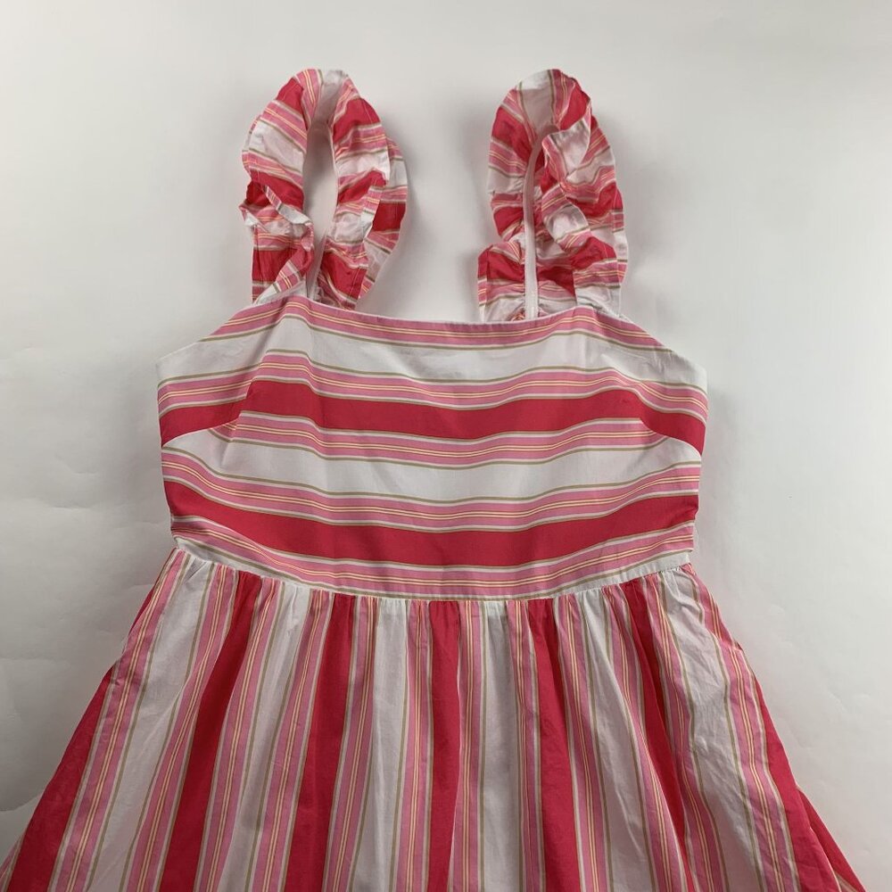J. Crew Pink Candy Striped Ruffle Strap Midi Dress 10 - Picture 2 of 8